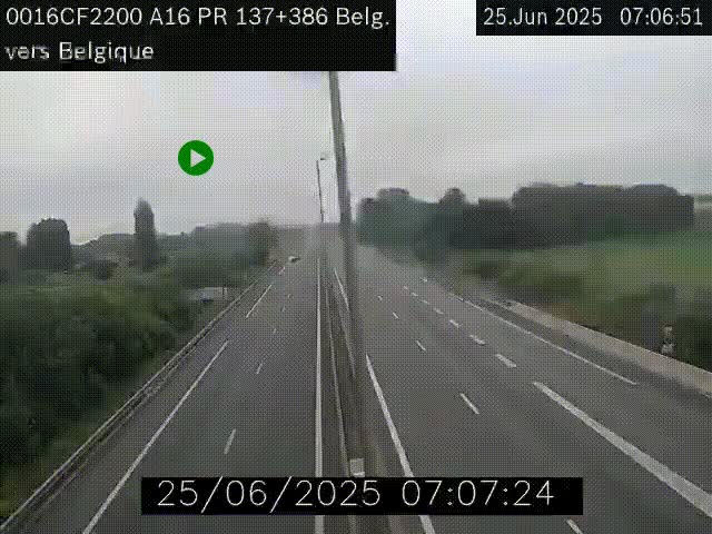 Webcam à la frontière franco-belge au niveau de Bray-Dunes/De-Panne sur l'autoroute A16. Vue orientée vers la Belgique