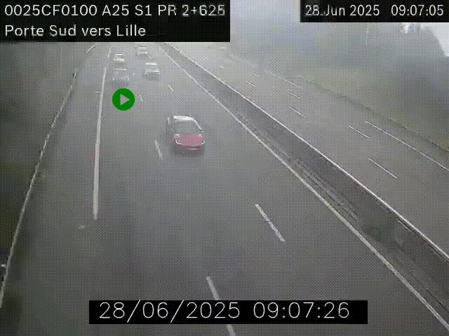 Webcam autoroute A25 sur le périphérique de Lille à hauteur de Lille-Sud et la sortie 3 Faches-Thumesnil. Vue orientée vers Lille-Centre.