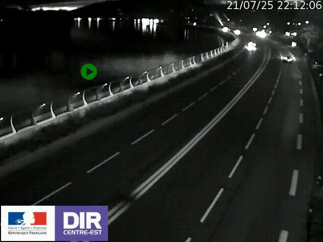 Webcam sur le quai Parjot à Vienne, aux Portes de Lyon, sur la Nationale 7, à la jonction avec le boulevard du Rhône-nord (D1407), caméra orientée vers Lyon