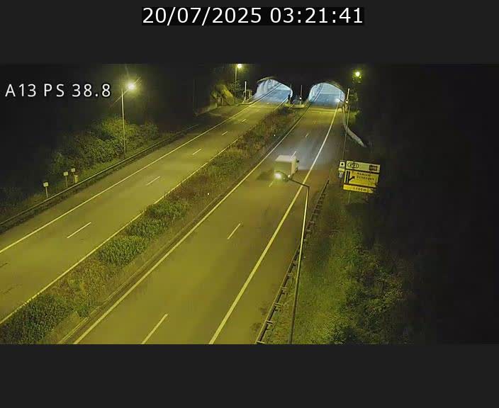 Webcam autoroute A13 à l'entrée ouest du tunnel Markusbierg à Schengen. Vue orientée vers Mondorf-les-Bains