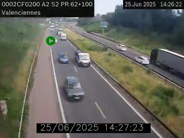 Webcam autoroute A2 à Valenciennes. Vue orientée vers Maubeuge et Mons (Belgique)