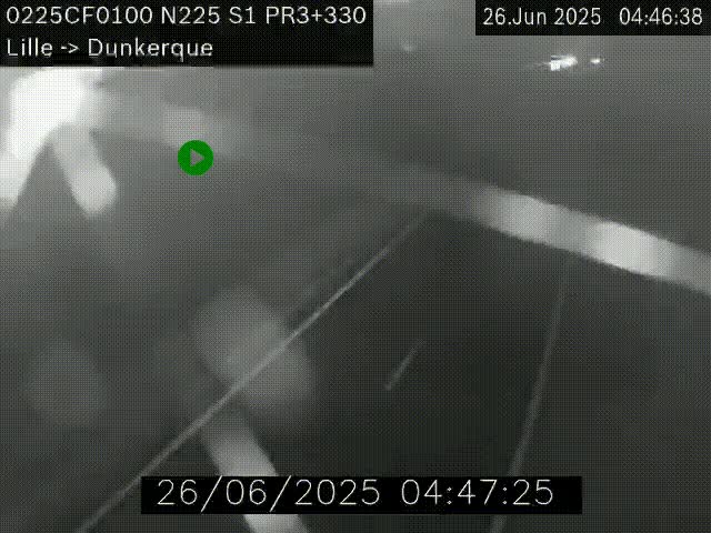 Webcam autoroute A25 (N225) à hauteur de Bergues (Bierne). Vue orientée vers Dunkerque.