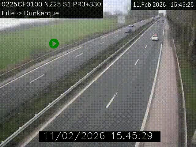 Webcam autoroute A25 (N225) à hauteur de Bergues (Bierne). Vue orientée vers Dunkerque.