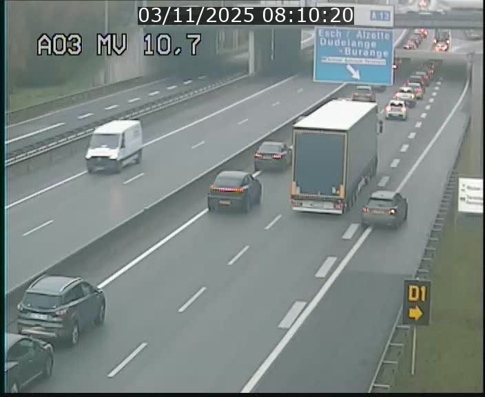 Traffic live webcam Luxembourg Croix de Bettembourg - A3 - BK 10.7 - direction France