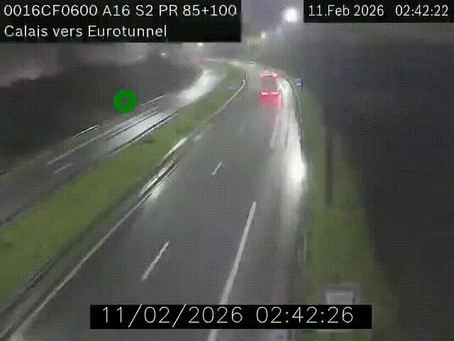 Webcam A16 à Calais en direction du Tunnel sous la Manche (Eurotunnel)