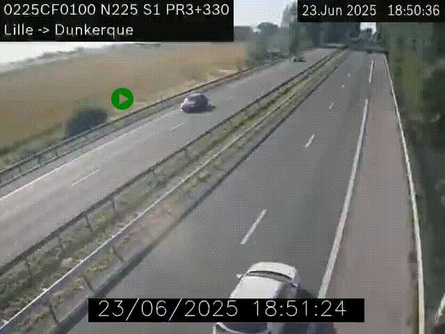 Webcam autoroute A25 (N225) à hauteur de Bergues (Bierne). Vue orientée vers Dunkerque.