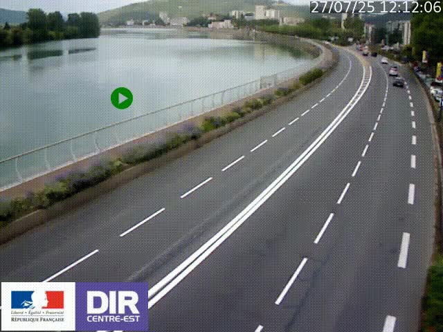 Webcam sur le quai Parjot à Vienne, aux Portes de Lyon, sur la Nationale 7, à la jonction avec le boulevard du Rhône-nord (D1407), caméra orientée vers Lyon