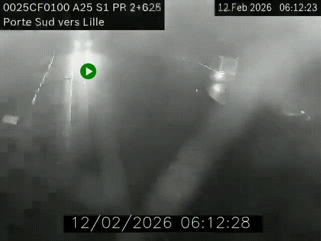 Webcam autoroute A25 sur le périphérique de Lille à hauteur de Lille-Sud et la sortie 3 Faches-Thumesnil. Vue orientée vers Lille-Centre.