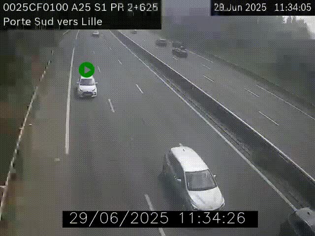 Webcam autoroute A25 sur le périphérique de Lille à hauteur de Lille-Sud et la sortie 3 Faches-Thumesnil. Vue orientée vers Lille-Centre.