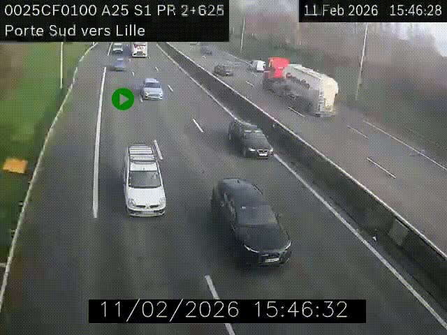 Webcam autoroute A25 sur le périphérique de Lille à hauteur de Lille-Sud et la sortie 3 Faches-Thumesnil. Vue orientée vers Lille-Centre.