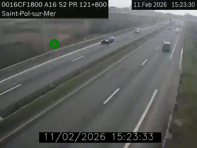 Webcam autoroute A16 à proximité de Dunkerque, à hauteur de la sortie Saint-Pol-sur-Mer. Vue orientée vers Calais