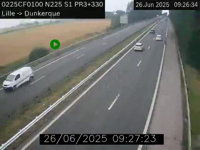 Webcam autoroute A25 (N225) à hauteur de Bergues (Bierne). Vue orientée vers Dunkerque.