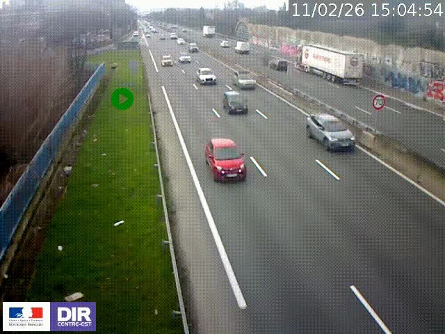 Webcam à Bron sur l'A43 à la jonction avec le boulevard périphérique de Lyon (D383). Vue orientée vers Lyon