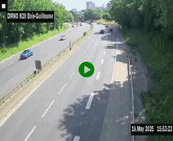 Webcam routière à hauteur de Bois-Guillaume en périphérie de Rouen. Vue orientée vers Rouen