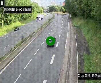 Webcam routière à hauteur de Bois-Guillaume en périphérie de Rouen. Vue orientée vers Rouen