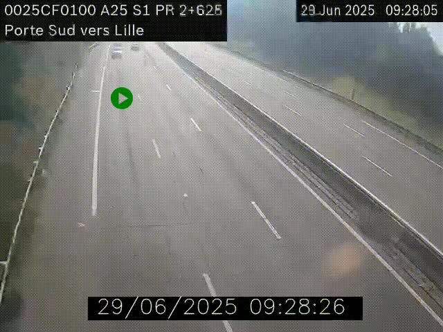 Webcam autoroute A25 sur le périphérique de Lille à hauteur de Lille-Sud et la sortie 3 Faches-Thumesnil. Vue orientée vers Lille-Centre.