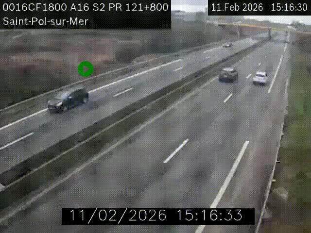 Webcam autoroute A16 à proximité de Dunkerque, à hauteur de la sortie Saint-Pol-sur-Mer. Vue orientée vers Calais