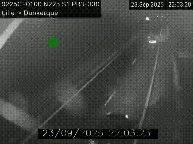 Webcam autoroute A25 (N225) à hauteur de Bergues (Bierne). Vue orientée vers Dunkerque.
