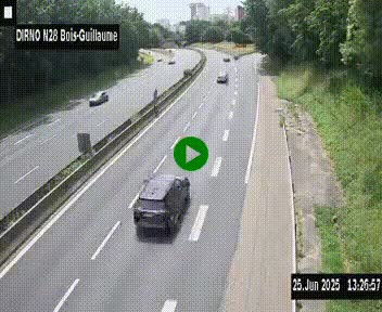 Webcam routière à hauteur de Bois-Guillaume en périphérie de Rouen. Vue orientée vers Rouen