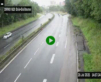 Webcam routière à hauteur de Bois-Guillaume en périphérie de Rouen. Vue orientée vers Rouen
