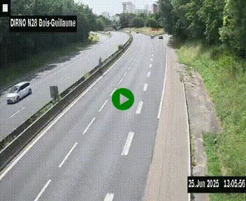 Webcam routière à hauteur de Bois-Guillaume en périphérie de Rouen. Vue orientée vers Rouen