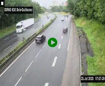 Webcam routière à hauteur de Bois-Guillaume en périphérie de Rouen. Vue orientée vers Rouen