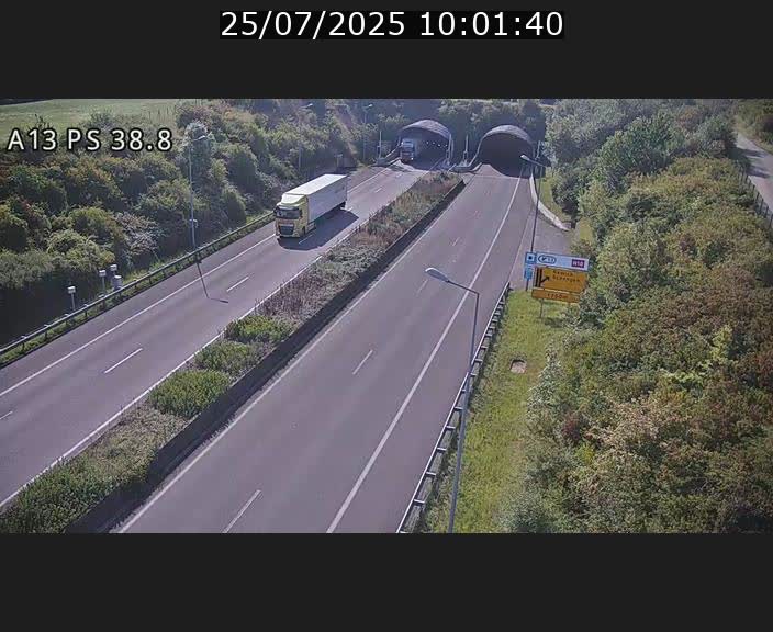Webcam autoroute A13 à l'entrée ouest du tunnel Markusbierg à Schengen. Vue orientée vers Mondorf-les-Bains