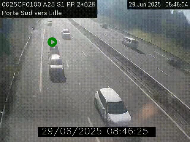 Webcam autoroute A25 sur le périphérique de Lille à hauteur de Lille-Sud et la sortie 3 Faches-Thumesnil. Vue orientée vers Lille-Centre.