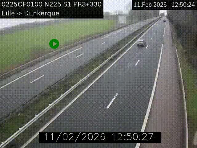 Webcam autoroute A25 (N225) à hauteur de Bergues (Bierne). Vue orientée vers Dunkerque.