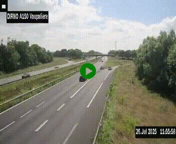 Webcam autoroute A150 à hauteur de La Vaupalière en périphérie de Rouen. Vue orientée vers Rouen