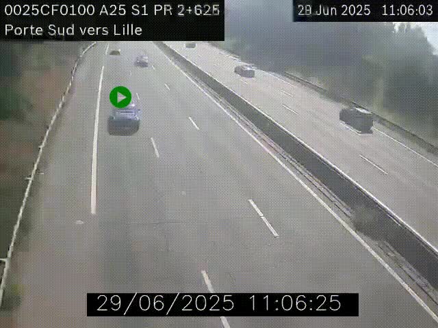 Webcam autoroute A25 sur le périphérique de Lille à hauteur de Lille-Sud et la sortie 3 Faches-Thumesnil. Vue orientée vers Lille-Centre.