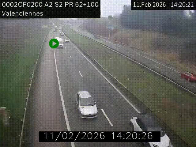 Webcam autoroute A2 à Valenciennes. Vue orientée vers Maubeuge et Mons (Belgique)