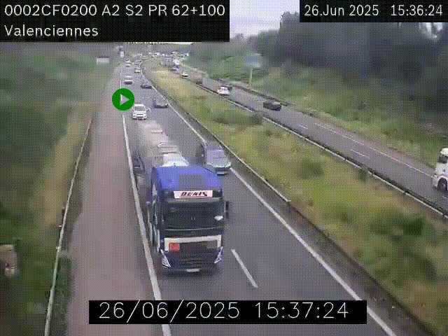 Webcam autoroute A2 à Valenciennes. Vue orientée vers Maubeuge et Mons (Belgique)