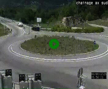 Webcam au nord d'Ax-les-Thermes au niveau de l'aire de chaînage de la N20. Vue orientée vers les Pyrénées, en direction de Pas de la Case