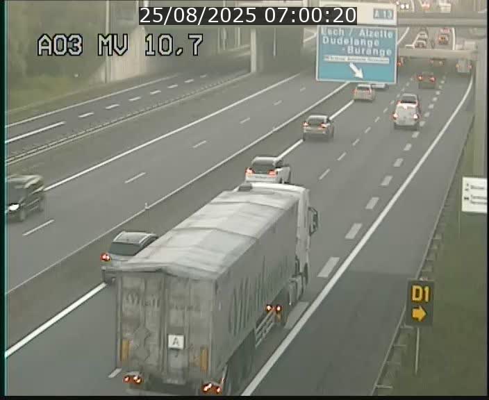 Traffic live webcam Luxembourg Croix de Bettembourg - A3 - BK 10.7 - direction France