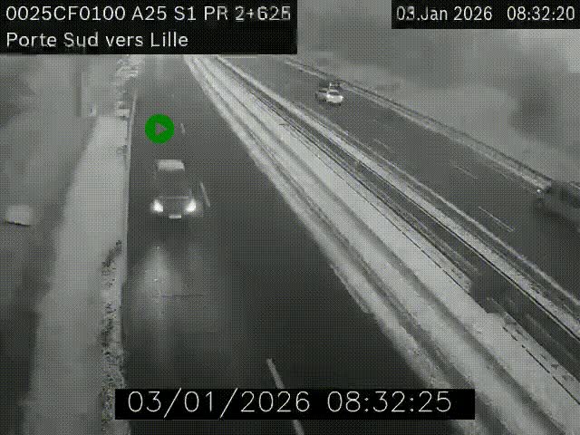 Webcam autoroute A25 sur le périphérique de Lille à hauteur de Lille-Sud et la sortie 3 Faches-Thumesnil. Vue orientée vers Lille-Centre.