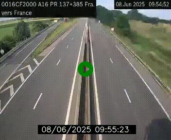 Webcam à la frontière franco-belge au niveau de Bray-Dunes/De-Panne sur l'autoroute A16. Vue orientée vers Calais
