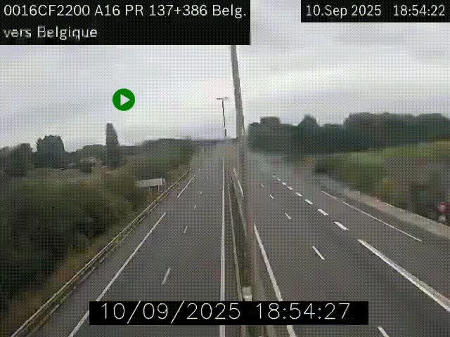 Webcam à la frontière franco-belge au niveau de Bray-Dunes/De-Panne sur l'autoroute A16. Vue orientée vers la Belgique