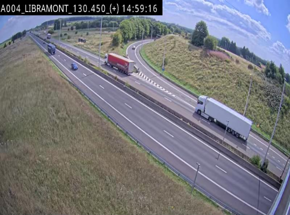 Webcam à Libramont sur l'E411 à la jonction avec la N89 menant vers Bouillon et la France. Vue orientée vers Arlon