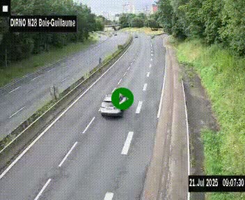 Webcam routière à hauteur de Bois-Guillaume en périphérie de Rouen. Vue orientée vers Rouen
