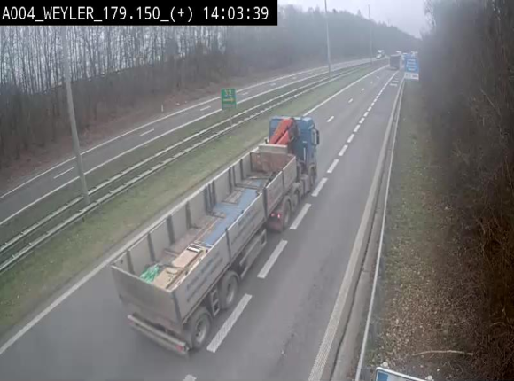 Webcam entre la sortie Arlon et la sortie Weyler sur l'E411. Vue orientée vers Luxembourg