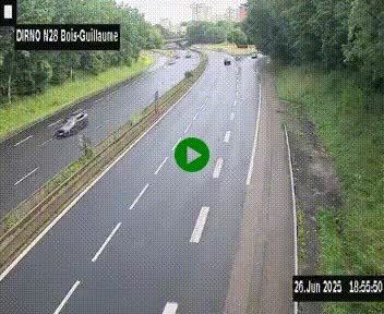 Webcam routière à hauteur de Bois-Guillaume en périphérie de Rouen. Vue orientée vers Rouen