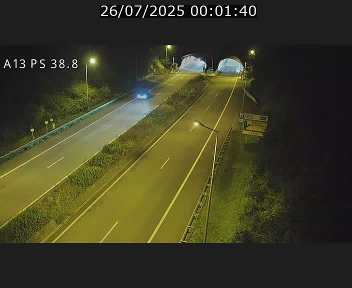 Webcam autoroute A13 à l'entrée ouest du tunnel Markusbierg à Schengen. Vue orientée vers Mondorf-les-Bains