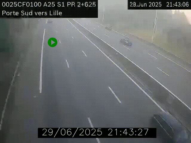 Webcam autoroute A25 sur le périphérique de Lille à hauteur de Lille-Sud et la sortie 3 Faches-Thumesnil. Vue orientée vers Lille-Centre.