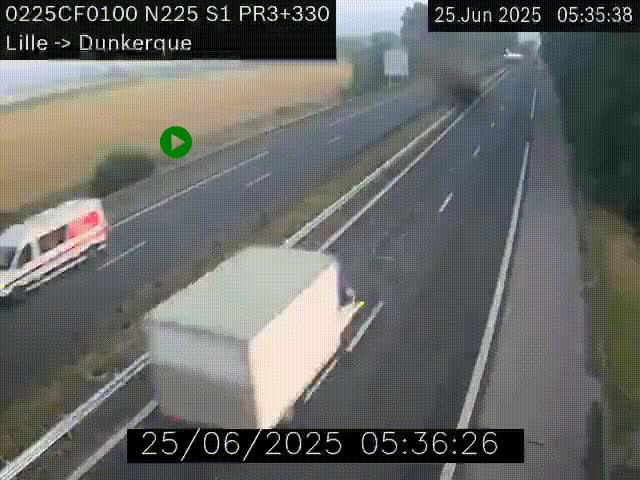 Webcam autoroute A25 (N225) à hauteur de Bergues (Bierne). Vue orientée vers Dunkerque.
