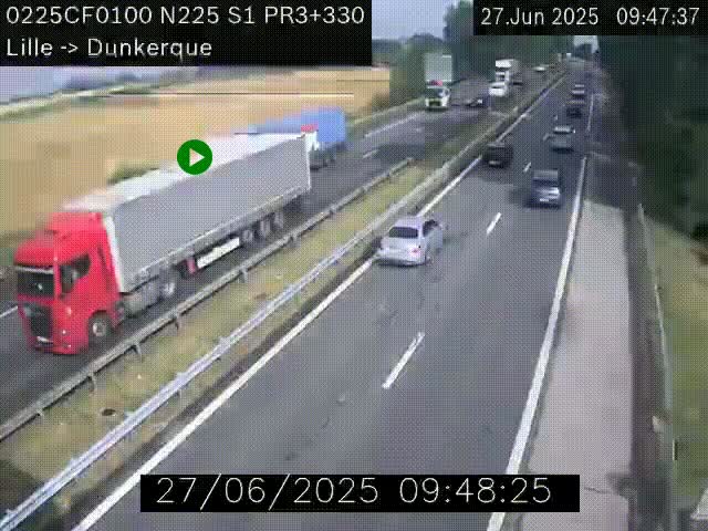 Webcam autoroute A25 (N225) à hauteur de Bergues (Bierne). Vue orientée vers Dunkerque.