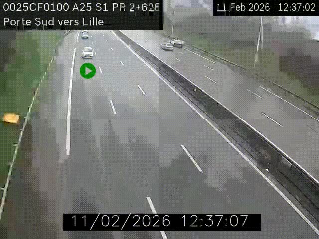 Webcam autoroute A25 sur le périphérique de Lille à hauteur de Lille-Sud et la sortie 3 Faches-Thumesnil. Vue orientée vers Lille-Centre.