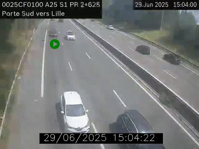 Webcam autoroute A25 sur le périphérique de Lille à hauteur de Lille-Sud et la sortie 3 Faches-Thumesnil. Vue orientée vers Lille-Centre.
