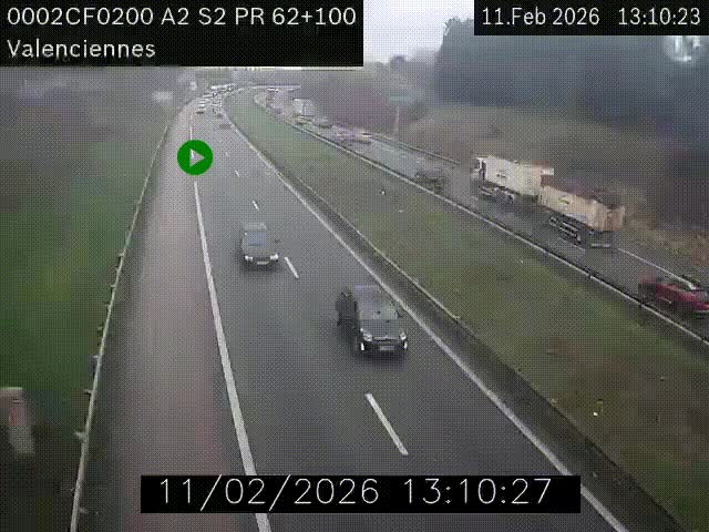 Webcam autoroute A2 à Valenciennes. Vue orientée vers Maubeuge et Mons (Belgique)