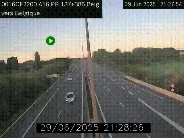 Webcam à la frontière franco-belge au niveau de Bray-Dunes/De-Panne sur l'autoroute A16. Vue orientée vers la Belgique